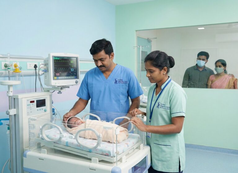 Doctor examining baby in NICU