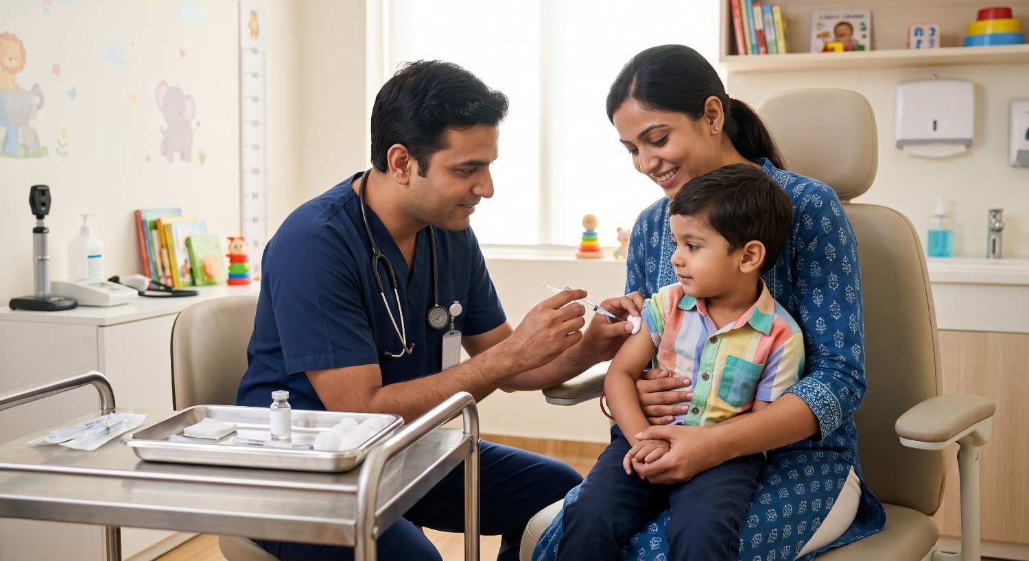 Pediatrician discussing a child's vaccination schedule with a parent